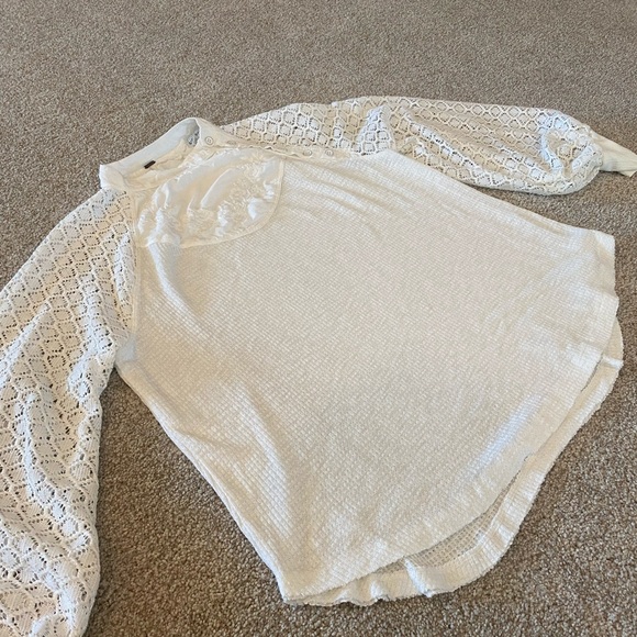 Free People Cream Lace Balloon-Sleeve Crewneck - Picture 3 of 7